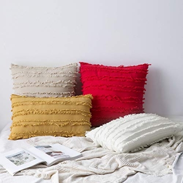 MIULEE Set of 2 Decorative Boho Throw Pillow Covers Linen Striped Jacquard Pattern Cushion Covers for Sofa Couch Living Room Bedroom 22x22 Inch White