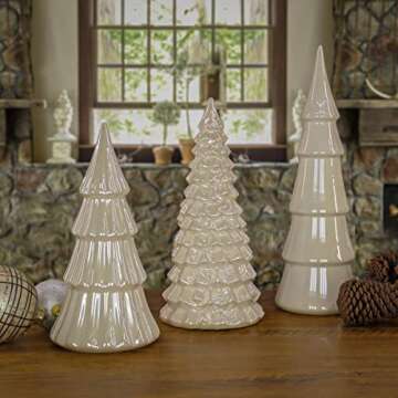HGTV Home Collection, Ceramic Winter White Trees, Set of 3 and Glossy Finish, Christmas Themed, White, 15in