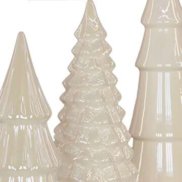 HGTV Home Collection, Ceramic Winter White Trees, Set of 3 and Glossy Finish, Christmas Themed, White, 15in