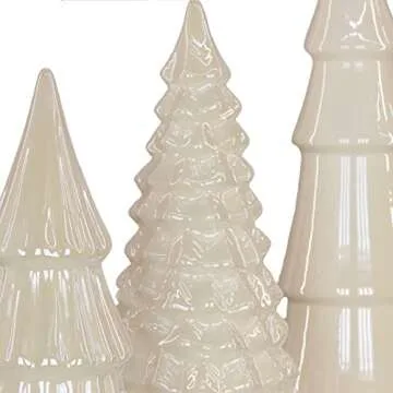 HGTV Home Collection, Ceramic Winter White Trees, Set of 3 and Glossy Finish, Christmas Themed, White, 15in