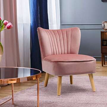 Giantex Velvet Accent Chair, Upholstered Modern Sofa Chair w/Wood Legs, Thickly Padded, Small Armles...