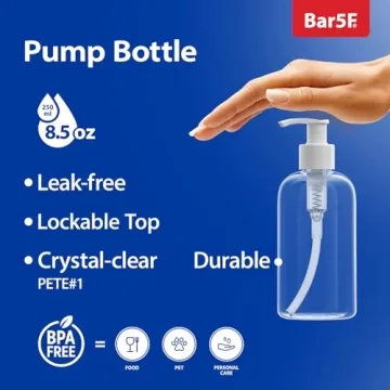 Bar5F Plastic Bottles with Pump Dispenser 8 oz Set of 2