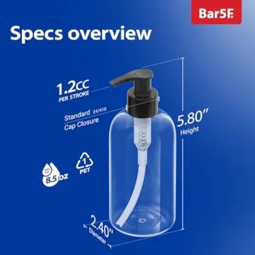 Bar5F Plastic Bottles with Pump Dispenser 8 oz Set of 2