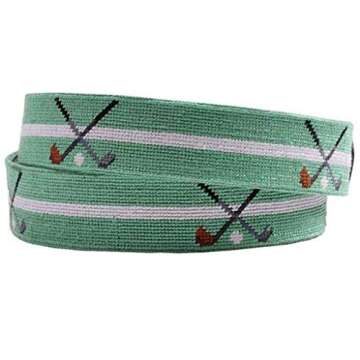 Crossed Clubs Needlepoint Belt in Mint by Smathers & Branson