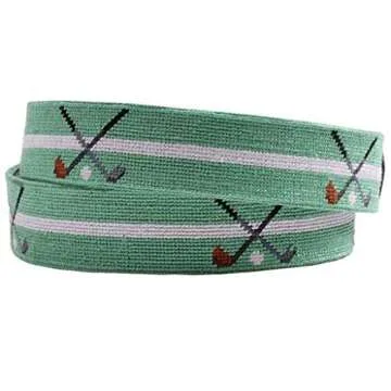 Stylish Crossed Clubs Needlepoint Belt in Mint by Smathers & Branson