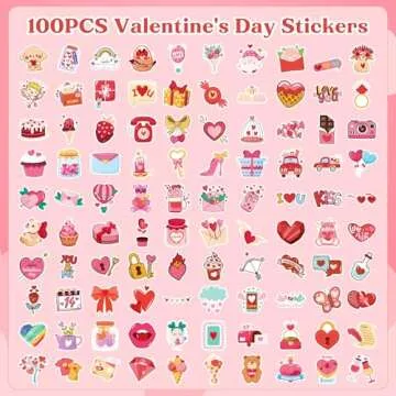 100 PCS Valentine's Stickers - Perfect Party Favors for Kids and Crafts