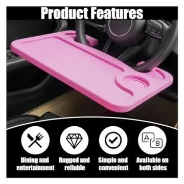 GLSOWEE Car Steering Wheel Tray, Computer Office Car Table Tray, Auto Steering Wheel Desk for Eating, Multipurpose Car Desk Travel Accessories for Most Vehicles Steering Wheel (Pink)
