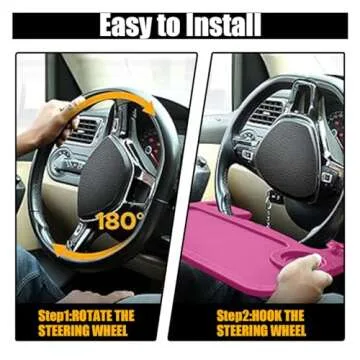 GLSOWEE Car Steering Wheel Tray, Computer Office Car Table Tray, Auto Steering Wheel Desk for Eating, Multipurpose Car Desk Travel Accessories for Most Vehicles Steering Wheel (Pink)