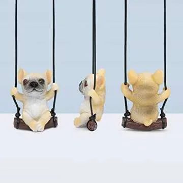 YGMONER Cute Swinging Bulldog Car Rear View Mirror Hanging Accessories Funny Car Interior Decor Gifts for Women Men (Bulldog)