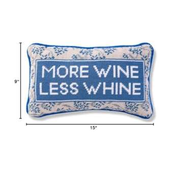 FURBISH Handmade Needlepoint Decorative Throw Pillow - More Wine - 9" x 15" - Small Embroidered Accent Pillow for Bed, Chair, Couch, Sofa - Aesthetic Room Decor