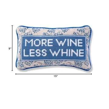 FURBISH Handmade Needlepoint Decorative Throw Pillow - More Wine - 9" x 15" - Small Embroidered Accent Pillow for Bed, Chair, Couch, Sofa - Aesthetic Room Decor