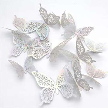 3D Butterfly Wall Decor | 12pcs Removable Silver Stickers - Home Craft