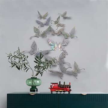 3D Butterfly Wall Decor | 12pcs Removable Silver Stickers - Home Craft