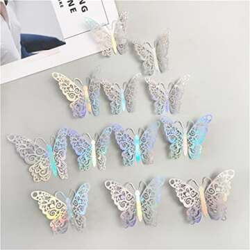 3D Butterfly Wall Decor | 12pcs Removable Silver Stickers - Home Craft