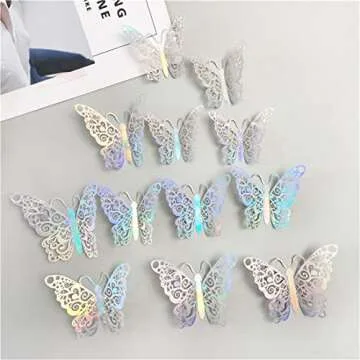 3D Butterfly Wall Decor | 12pcs Removable Silver Stickers - Home Craft