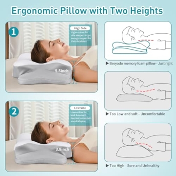 Cervical Neck Pillow for Pain Relief - Ergonomic Side Sleeper Pillow for Neck Support, Cooling Memory Foam Pillows for Sleeping, Contour Pillow Orthopedic Bed Pillow for Back Stomach Sleepers