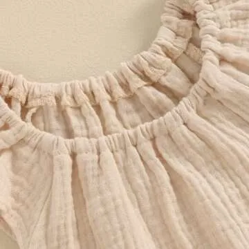 Mubineo Baby Girl Boy Summer Cotton Linen Romper Clothes Basic Plain Ruffle Sleeveless Comfy Rompers Newborn Tops (Beige, 6-12 Months)