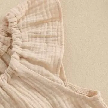 Mubineo Baby Girl Boy Summer Cotton Linen Romper Clothes Basic Plain Ruffle Sleeveless Comfy Rompers Newborn Tops (Beige, 6-12 Months)