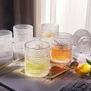 OPAYLY Vintage Hobnail Drinking Glasses Set of 4