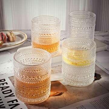 OPAYLY Vintage Hobnail Drinking Glasses Set of 4