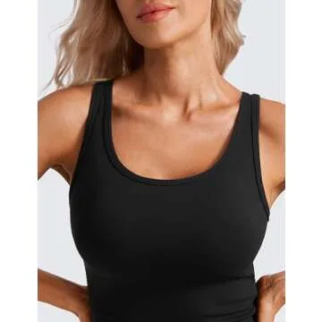 CRZ YOGA Womens Butterluxe Double Lined Workout Tank Tops Scoop Neck Racerback Cropped Casual Sleeveless Shirt Black Medium