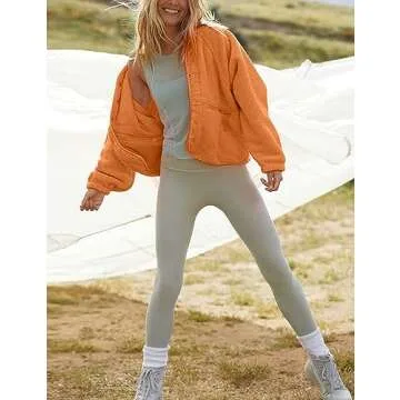 APAFES Women's Cropped Sherpa Lined Fleece Jacket Winter Warm Button Down Fuzzy Coats Shacket Outerw...