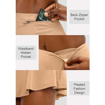 SANTINY Pleated Tennis Skirt for Women with 4 Pockets Women's High Waisted Athletic Golf Skorts Skirts for Running Casual (Desert Mist_M)