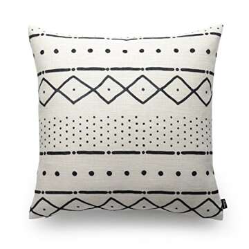 Hofdeco Premium Decorative Throw Pillow Cover Heavy Weight Cotton Linen African Mud Cloth Inspired Print Ethnic Natural Dots and Line 20x20 Inches 50x50cm Set of 2