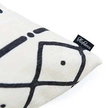 Hofdeco Premium Decorative Throw Pillow Cover Heavy Weight Cotton Linen African Mud Cloth Inspired Print Ethnic Natural Dots and Line 20x20 Inches 50x50cm Set of 2