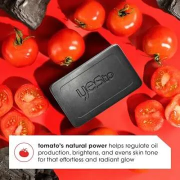 Yes To Tomatoes Bar Soap Activated Charcoal with Tomato Extracts and Sunflower Seed Oil Face, Body Soap for Men, Women and Teens No Paraben, 7 Ounce Bar