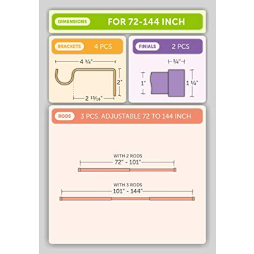 Ivilon Drapery Curtain Rod 1 Inch Adjustable 72 to 144 Inch