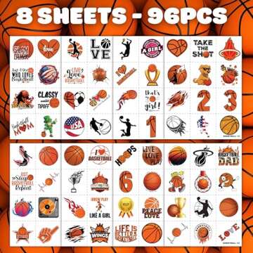 Pre-Cut Basketball Temporary Tattoos - Fun Sports Game Stickers for Kids' Parties