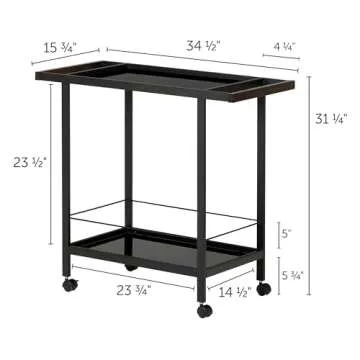 Stylish South Shore Metal Bar Cart on Wheels with Glass Shelves