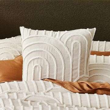 Ivory 100% Organic Cotton Tufted Duvet Cover and Pillowcase| 3pcs Lightweight Soft Boho Bedding Comforter Cover with Zipper Closure(Ivory/Off White, Queen)