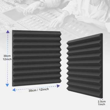 Burdurry 50 Pack Acoustic Panels Soundproof Studio Foam for Walls Sound Absorbing Panels Sound Insulation Wedge for Studio, 1" X 12" X 12" (Black)