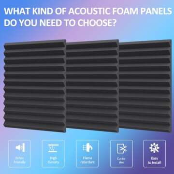 Burdurry 50 Pack Acoustic Panels Soundproof Studio Foam for Walls Sound Absorbing Panels Sound Insulation Wedge for Studio, 1" X 12" X 12" (Black)