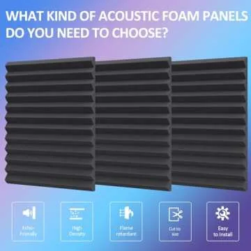Burdurry 50 Pack Acoustic Panels Soundproof Studio Foam for Walls Sound Absorbing Panels Sound Insulation Wedge for Studio, 1" X 12" X 12" (Black)