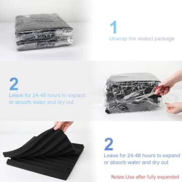 Burdurry 50 Pack Acoustic Panels Soundproof Studio Foam for Walls Sound Absorbing Panels Sound Insulation Wedge for Studio, 1" X 12" X 12" (Black)