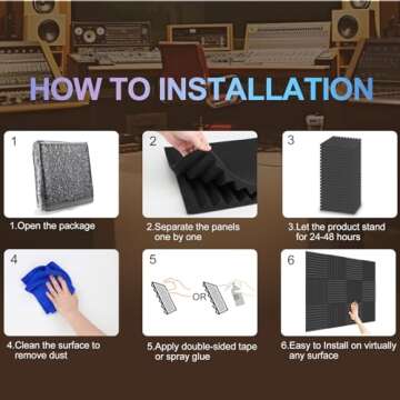 Burdurry 50 Pack Acoustic Panels Soundproof Studio Foam for Walls Sound Absorbing Panels Sound Insulation Wedge for Studio, 1" X 12" X 12" (Black)