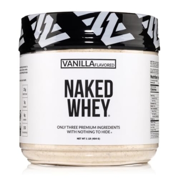 Naked Vanilla Whey Protein 1Lb, Only 3 Ingredients, All Natural Grass Fed Whey Protein Powder + Vani...