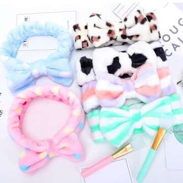 LADES Soft Skincare Headband – Adjustable, Comfortable & Stretchy Fabric, Cute Patterns for Makeup, Facial – Non-Slip, Headband for Hair Control
