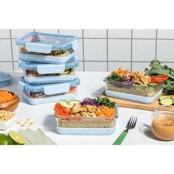 Ello Duraglass 3.4 Cup Meal Prep Sets 10Pc, 5 Pack Set - Glass Food Storage Container with Silicone ...
