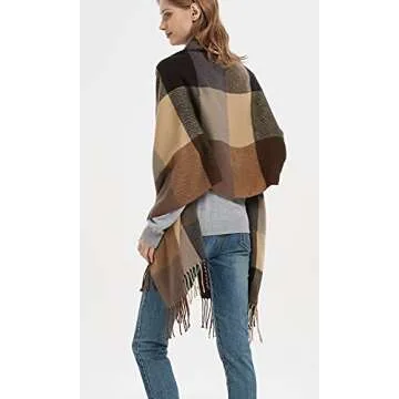 Wander Agio Women's Fashion Long Shawl Grid Scarf
