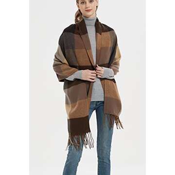 Wander Agio Women's Fashion Long Shawl Grid Scarf