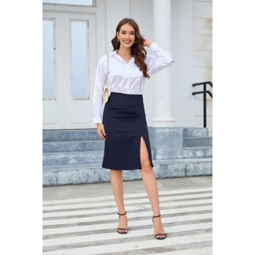 TASAMO Women's Slim Fit Pencil Skirt with Side Slit