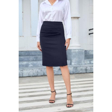 TASAMO Women's Slim Fit Pencil Skirt with Side Slit