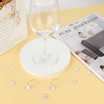 26 Pcs Wine Glass Charms Letters Glass Charm Markers Wine Charms with Rings Tags Wine Glasses Identifier Wine Glass Letters Markers for Stem Glasses Wine Champagne Party Favors Decor