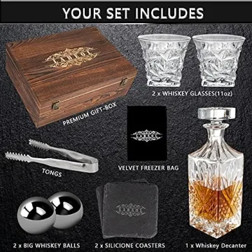 Whiskey Decanter Set for Men with Glasses & Stones