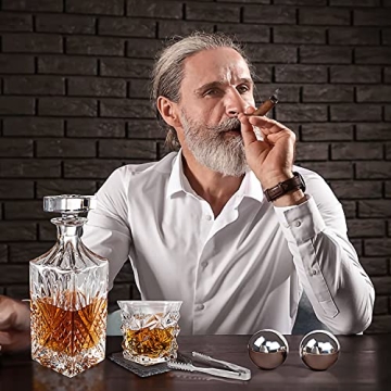 Whiskey Decanter Set for Men with Glasses & Stones