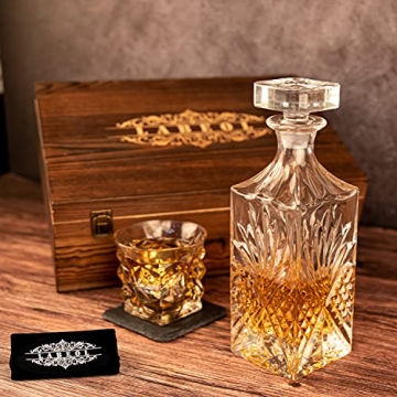 Whiskey Decanter Set for Men with Glasses & Stones